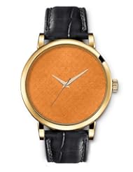 SPRAWL Aanalog Fashion Series Gold Ladies Watches of Genuine Black Leather Strap,Unique Wrist Watch for Women Girls Designed with Orange Light Paintings
