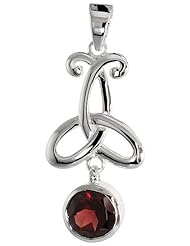 Sterling Silver Celtic Large Motherhood Symbol Pendant w/ Natural Garnet 1 1/2 inch (37 mm) tall