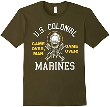 Men's US Colonial Marines Game Over Man Alien Tshirt XL Olive