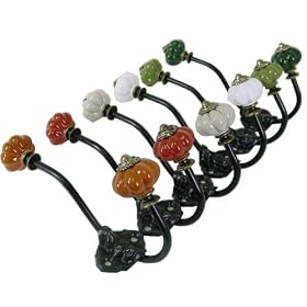 Assorted set of 6 single wall hooks with colorful knobs, 7 inches each by Creative Co-op