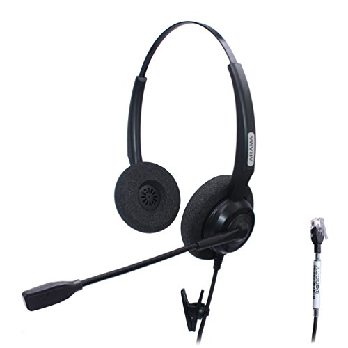 Arama Binaural corded Telephone Headset w/Noise Canceling Mic for Aastra Adtran Alcatel Lucent Allworx AltiGen AVAYA Comdial Digium Gigaset InterTel Mitel MiVoice Plantronics Deskphones (A200D1)
