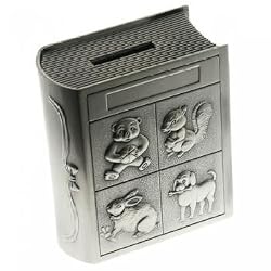 Child Baby Gift Birthday Bank Story Book Theme in Solid Pewter
