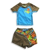 Make A Splash Swim Wear - Infant Boys 2 Piece Swimsuit, Teal, Brown (Size 18Months)