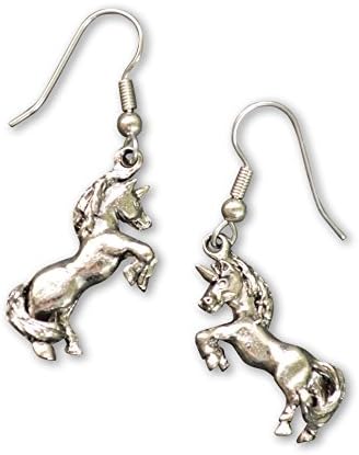 Unicorn Silver Finish Pewter Dangle Earrings