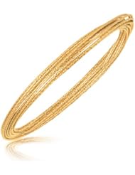 Sterling Silver Textured Multi Strand Bangle with Yellow Tone Plating
