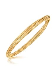 Sterling Silver Textured Multi Strand Bangle with Yellow Tone Plating