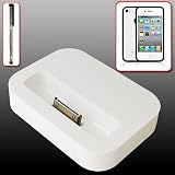 New first2savvv Apple iPhone 4G white dock docking charger station sync cradle + stylus pen + bumper