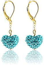 Little Girls Earrings with Crystal Heart- 14kt Gold Plated Leverbacks Fashion Jewelry for Girls