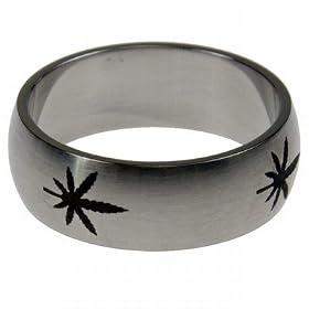 316L stainless steel ring with laser cut design and matte polish - marijuana/pot leaf logo - 8mm width (Size 9)