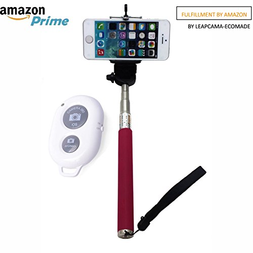 New Design Leapcama Self Portrait Monopod Selfie Stick With Phone Holder For Samsung iPhone Blackberry With Bluetooth Remote Camera Wireless Shutter (pinkMonopod+WhiteRemote)