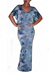 V-neck Dolman Elasticized   Waistline General Print Feathers Polyester/Spandex Maxi Dress 