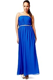 Strapless Pleated & Ruched Maxi Dress with Belt
