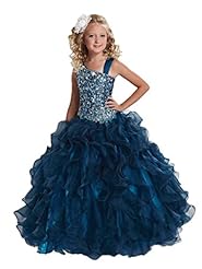 Toddler  Organza Crystals Sequined Lace Crystal  Floor Length  Ball Gown Pageant Dress  With Ruffles