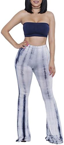 Bamovo Women's Chic Blue Tie Dye Push Up Padded Bra Stretch Palazzo Maix Pants M