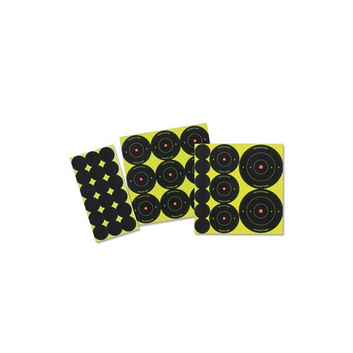 Birchwood CaseyShoot-N-C Bull's-Eye Variety Pack Reactive Targets - Highly Visible Instant Feedback Self-Adhesive Shooting Target Stickers with Repair Pasters for Outdoor/Indoor Shooting Patrice