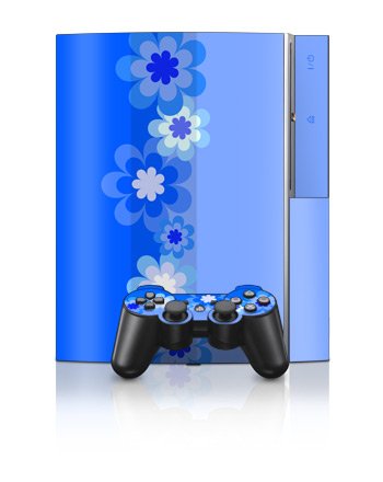 Retro Blue Flowers Design Protector Skin Decal Sticker for PS3 Playstation 3 Body Console