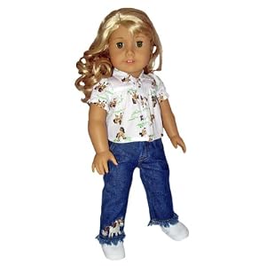 White Horse Blouse and Jeans. Fits 18 Dolls like American Girl Doll by