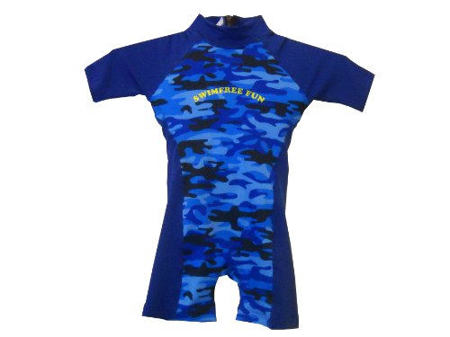 Kids Camo Blue Floating Swimsuit Sun Protection Swim Suit SPF+50 Flotation Suit Size Small for Kids Age 1.5-3.5 Years Old
