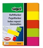 Produkt-Bild: Sigel HN655 Haftmarker Neon, mini, 5 Farben im Pocket, orange, gelb, rot, gr&uuml;n, pink, 50x60 mm, 200 Blatt, 10 St&uuml;ck, Streifenformat: 50 mm x 12 mm