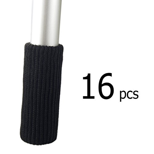 MelonBoat Chair Socks, Furniture Leg Feet Wood Floor Protectors Set, Vertical Knitted, Set of 16 Black