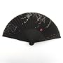 Japanese Silk Handheld Fan, Black with White Vines and Red Seal HF194