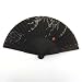 Japanese Silk Handheld Fan, Black with White Vines and Red Seal HF194