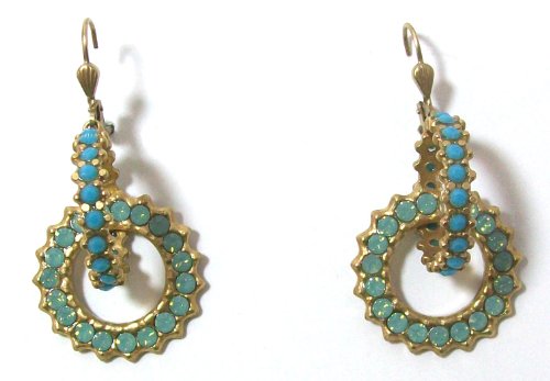 La Vie Parisienne 14K Antique Gold Plated Swarovski Crystal Accented Double Hoop Dangling Earrings By Catherine Popesco