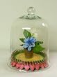 Large Glass Bell Jar Cloche Terrarium with Handcrafted Metal Pink Daisy Base