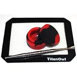 Titanium Carving Tool GR2 + Silicone Mat Platinum Cured + Non-stick Jar Container, Black Corner 5.5 x 4.5 inch Pad