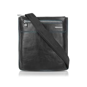 Piquadro Blue Square - Slim Leather Messenger Bag Black