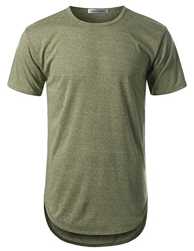 URBANCREWS Mens Hipster Hip Hop Melange Elong Crewneck T-Shirt ARMY XLARGE