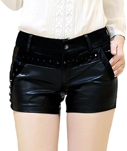 Yiano Women's PU Faux Leather Slim Skinny Shorts Pants Black Small