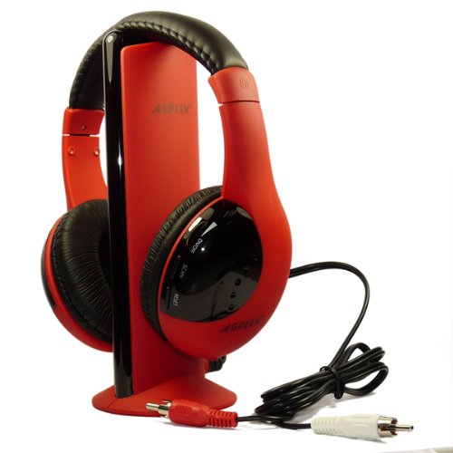 AGPtek Red Color Wireless FM Stereo RS 864 863.5 864.5MHz Analog RF cordless Stereo Headphones For TV VCD CD PC MP3 MP4 DVD IPod w/Transmitter