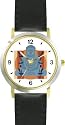 Buddha or Budha or Budda - WATCHBUDDY&reg; DELUXE TWO-TONE THEME WATCH - Arabic Numbers - Black Leather Strap-Women's Size-Small