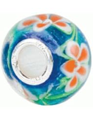 Blue with Orange Flower Glass Bead