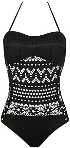OYMMENEY Women's Crochet Lace Halter Straps Swimsuits Bathing Suit XXL