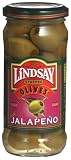 Lindsay Olive Jalapeno Stuffed Queen Olives, 4.5-Ounce Glass Jars (Pack of 6)