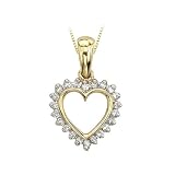14K Yellow Gold 1/4 ct. Prong Set Diamond Heart Pendant with Chain -16''