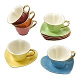 Yedi Houseware Classic Coffee and Tea Inside Out Heart Espresso Cups and Saucers, Assorted Colors/Gold, Set of 6