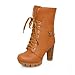 WeenFashion Women's PU Cashmere Lining High Chunky Heels Anti-skidding Bottom Ankle Boots with Lace-up