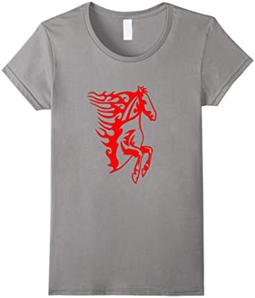 Women's Flaming Mustang Horse Wild Horse Equine Pony Art T- Shirt XL Slate