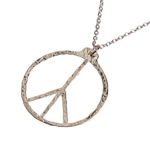 Peace Symbol Hand Hammered Delicate Silver Dipped Pendant Necklace on 18