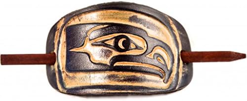 Marakesh Leather Handmade Seahawks Leather Hair Barrette - Large Black/Natural