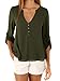 POSESHE Women's V-Neck Button Detail Dip Back Solid Blouse Top (Large/US 10, Army Green)