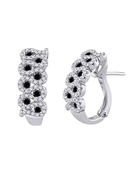 Black and White Diamond Huggie Earrings in 10K White Gold (7/8 cttw)