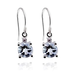 14k White Gold Round Aquamarine and Diamond Earrings by