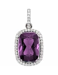 14K White Gold Antique Cushion Cut Amethyst and Diamond Pendant -- LIFETIME WARRANTY