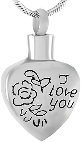 I Love YOU Memorial Necklace Cremation Jewelry Pendant with Rose Flower Engraved