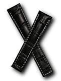 WSW Black Alligator-style leather watchband with white stitching to fit TAG Heuer Monza models