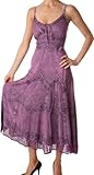AA4012 - Stonewashed Rayon Embroidered Adjustable Spaghetti Straps Long Dress ( Various Colors & Sizes ) - Orchid 1X/2X